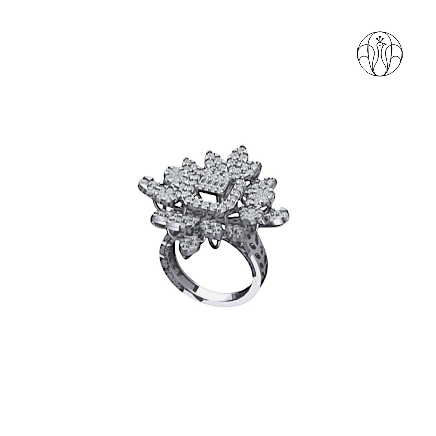Celestia Ring (CI. Zaveri)- 2.29 CTW 131 PCS VS1 Lab Grown Round Diamond Floral Cluster Ring